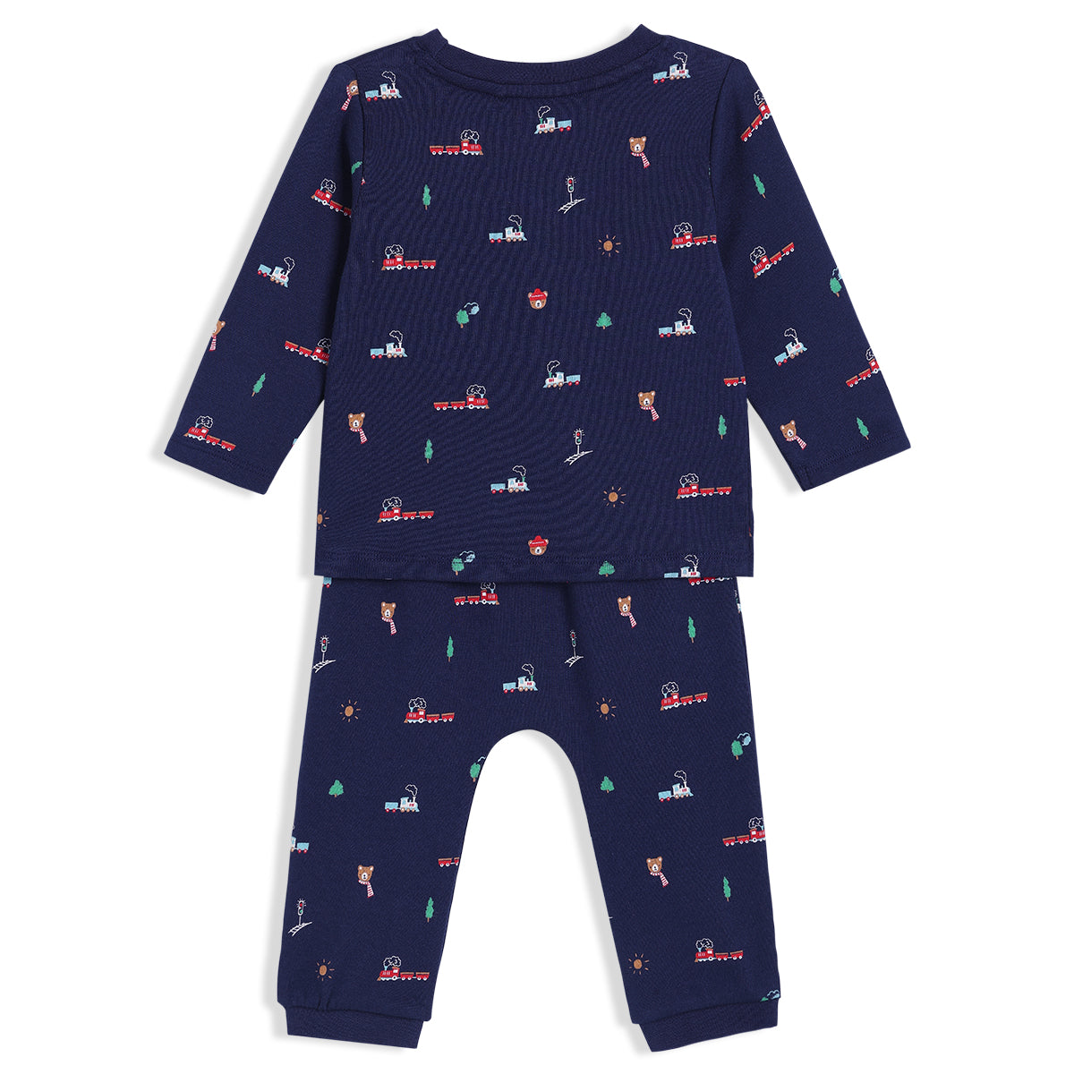 Boys Navy Blue Round Neck Full Sleeve Top And Bottom