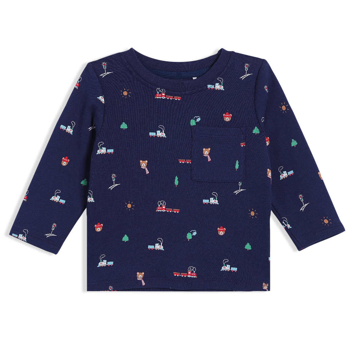 Boys Navy Blue Round Neck Full Sleeve Top And Bottom