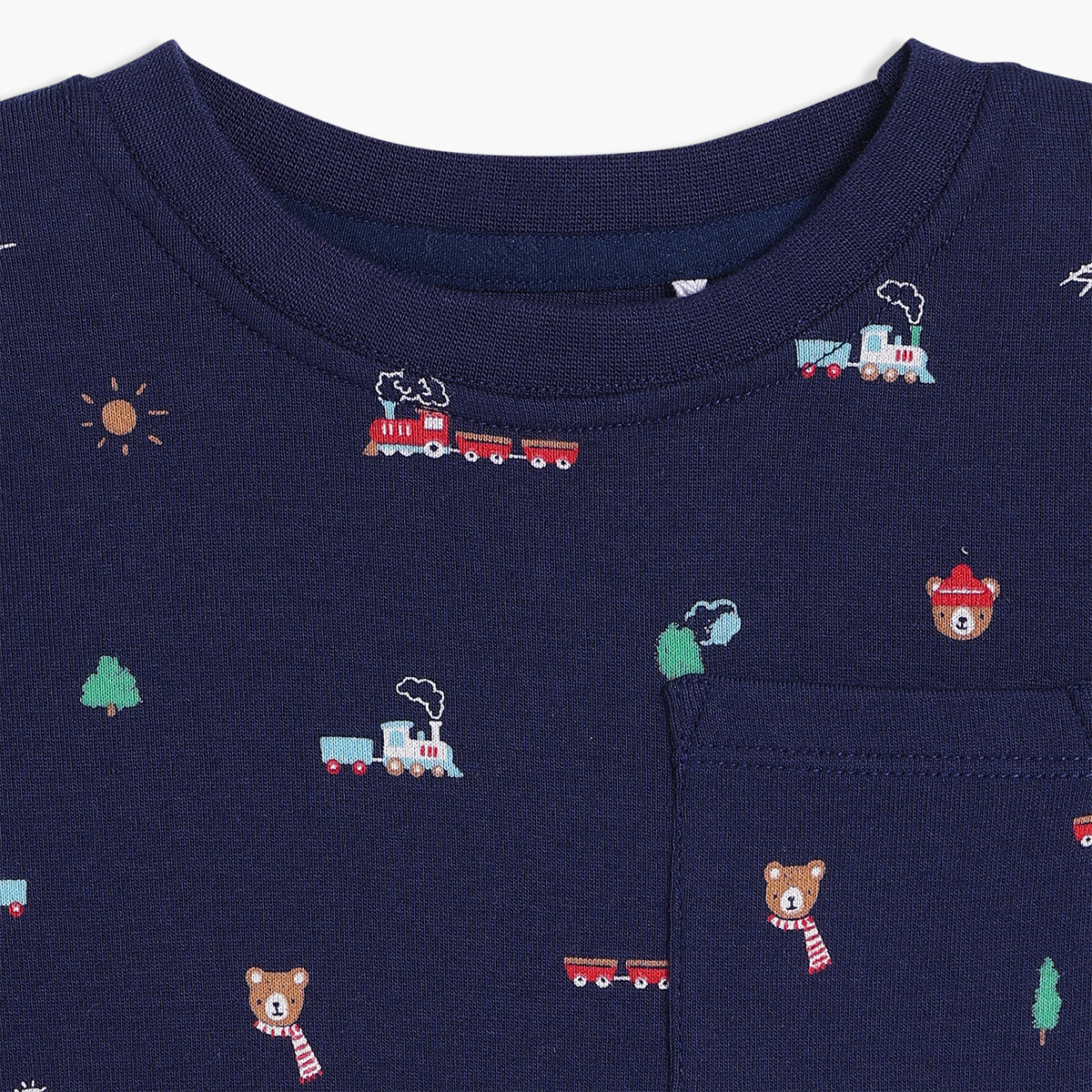 Boys Navy Blue Round Neck Full Sleeve Top And Bottom