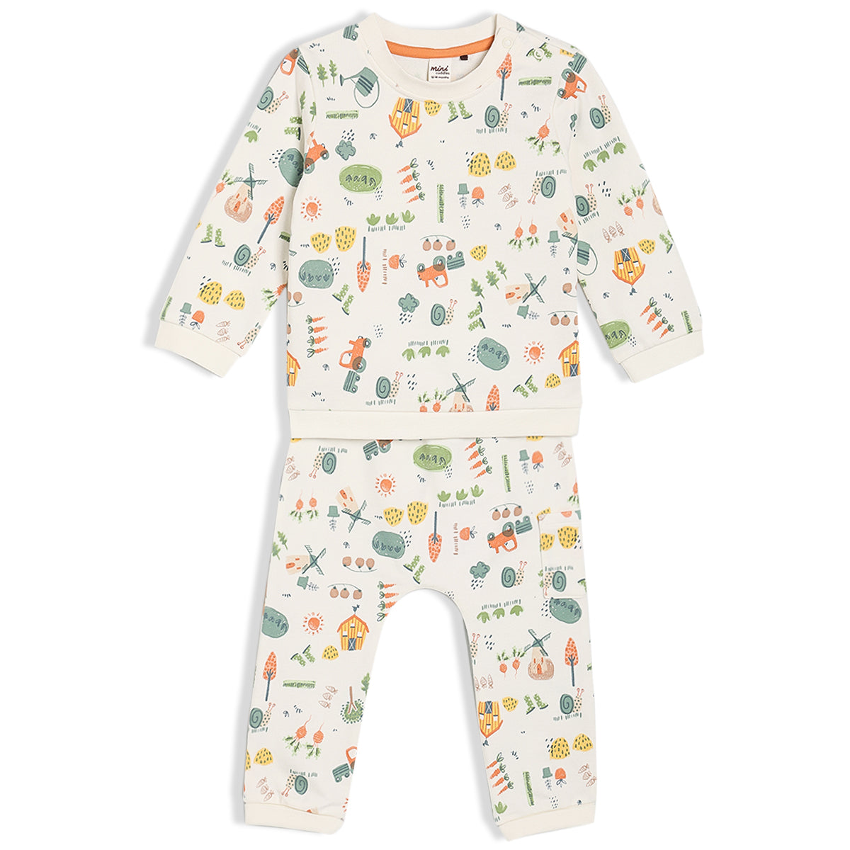 Boys White Round Neck Full Length Top And Bottom