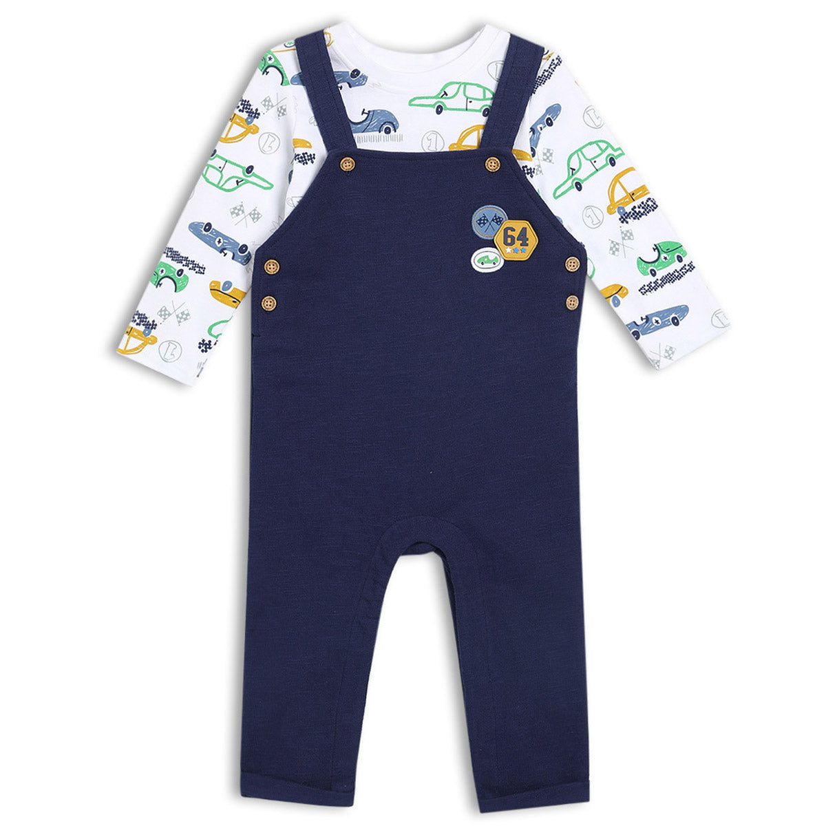 Baby Boys Car Printed Dungree Set, Multicolor