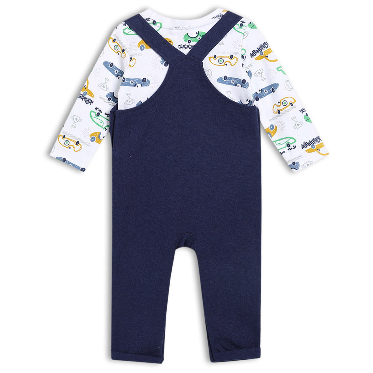 Baby Boys Car Printed Dungree Set, Multicolor