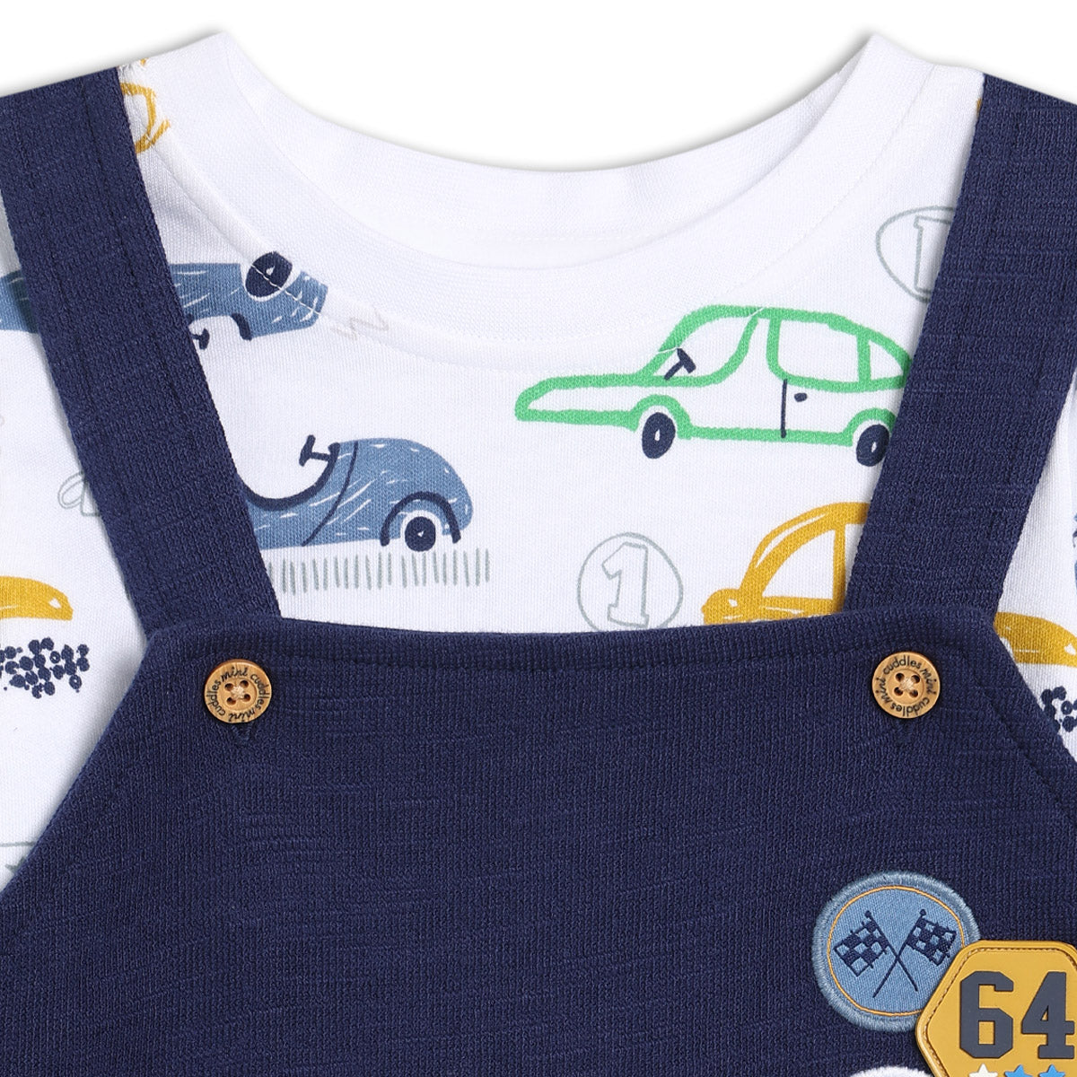 Baby Boys Car Printed Dungree Set, Multicolor