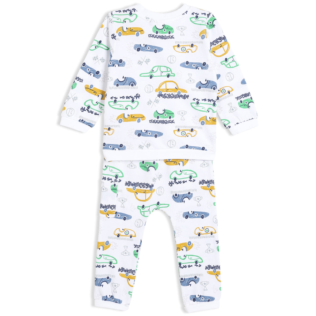Boys White Round Neck Full Length Top And Bottom