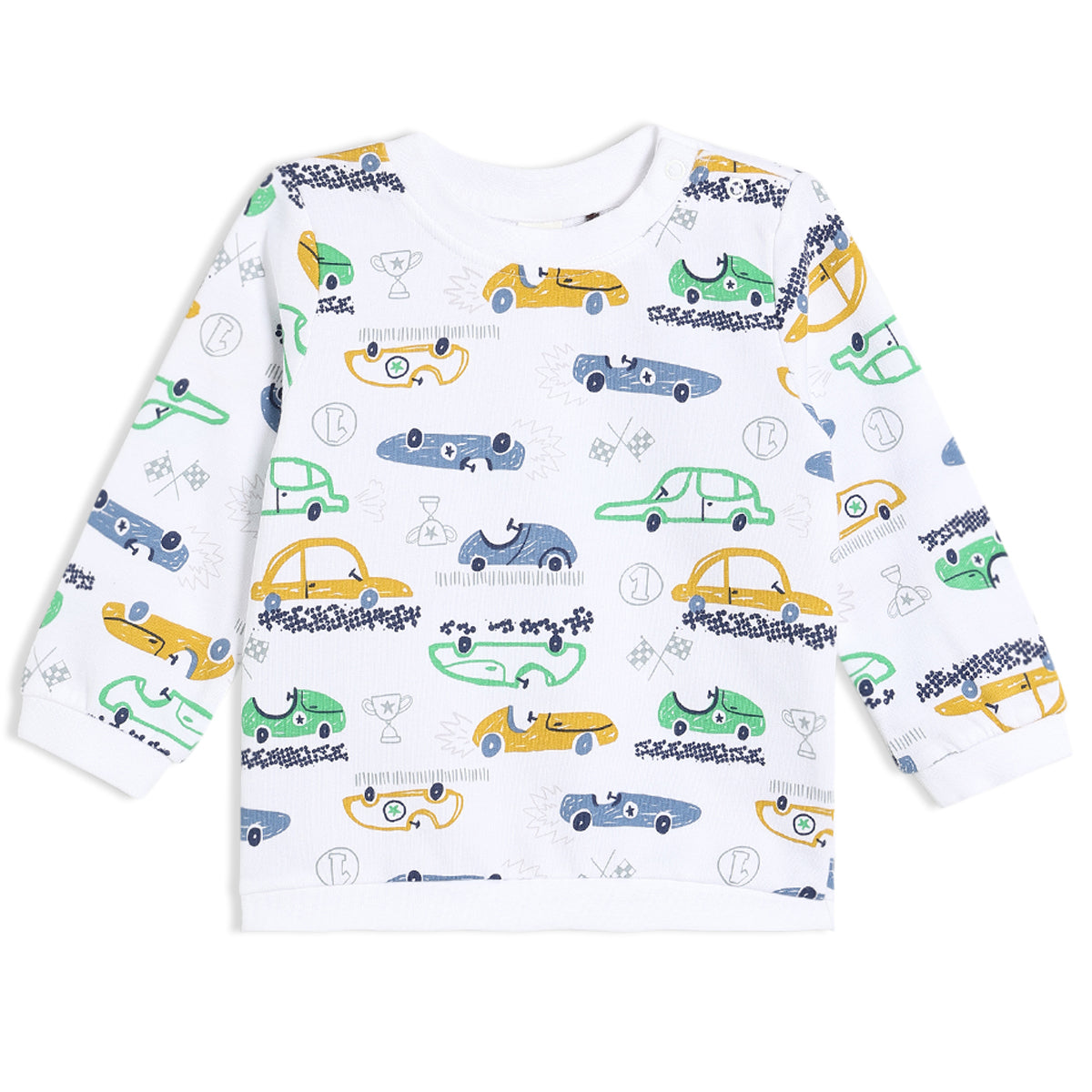Boys White Round Neck Full Length Top And Bottom