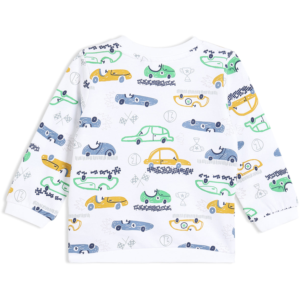 Boys White Round Neck Full Length Top And Bottom