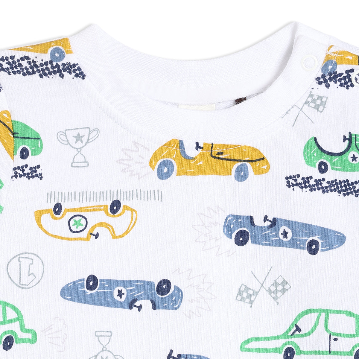 Boys White Round Neck Full Length Top And Bottom