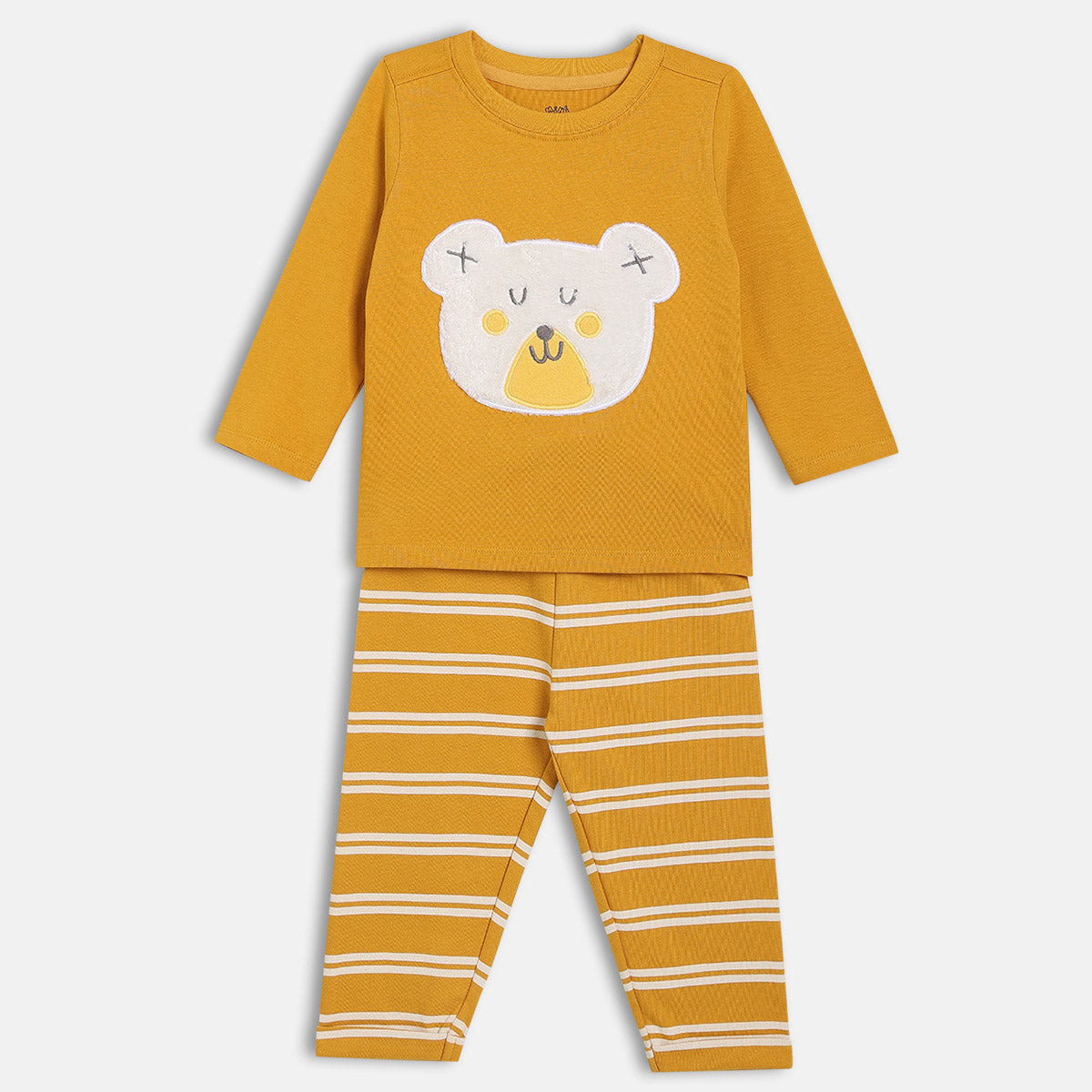 Boys Mustard Round Neck Full Length Top And Bottom