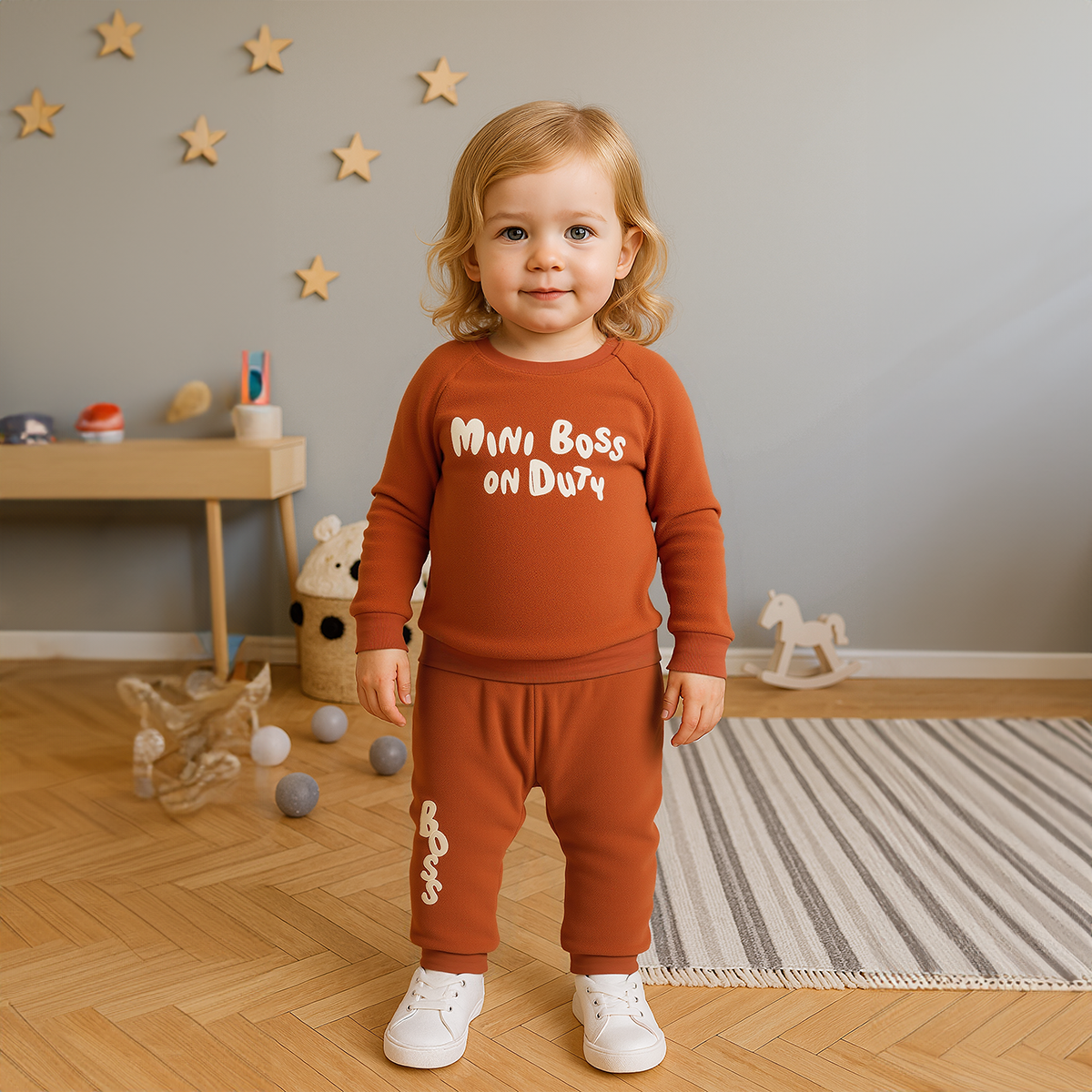 Rust Baby Boys Round Neck Full Length Top And Bottom