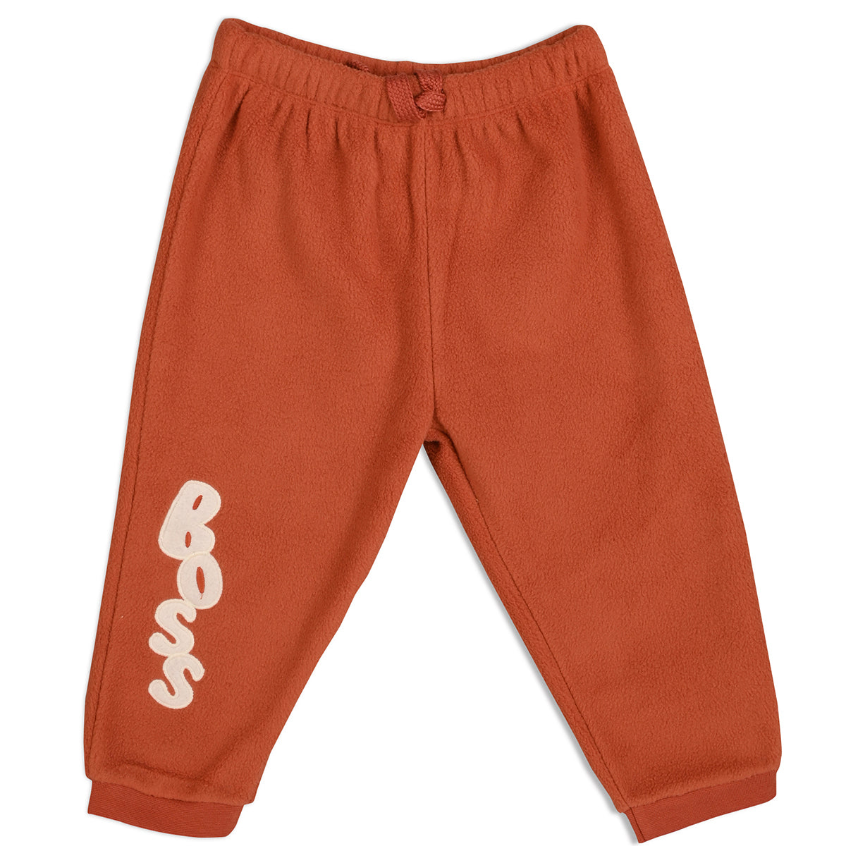 Boys Cotton Full Sleeve Text Embroidered Clothing Set - Rust Orange