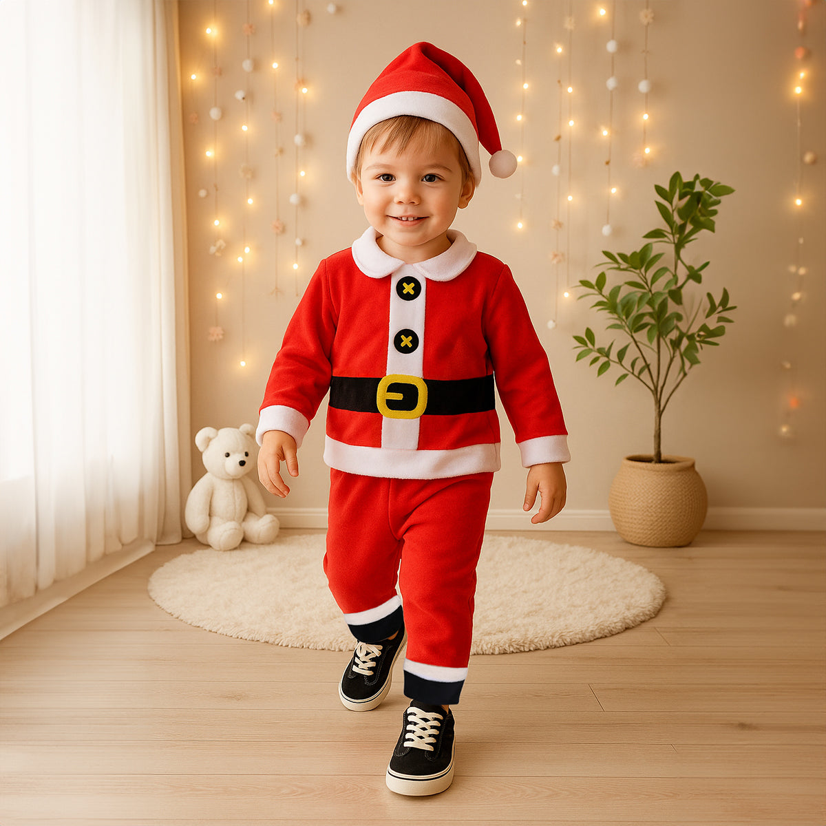 Boys Cotton Full Sleeve Solid Clothing Set - Black & Red