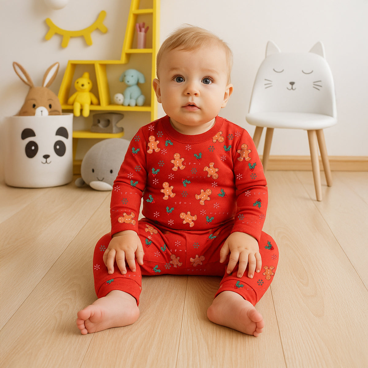 Boys Cotton Full Sleeve Conversational Printed Clothing Set - Red
