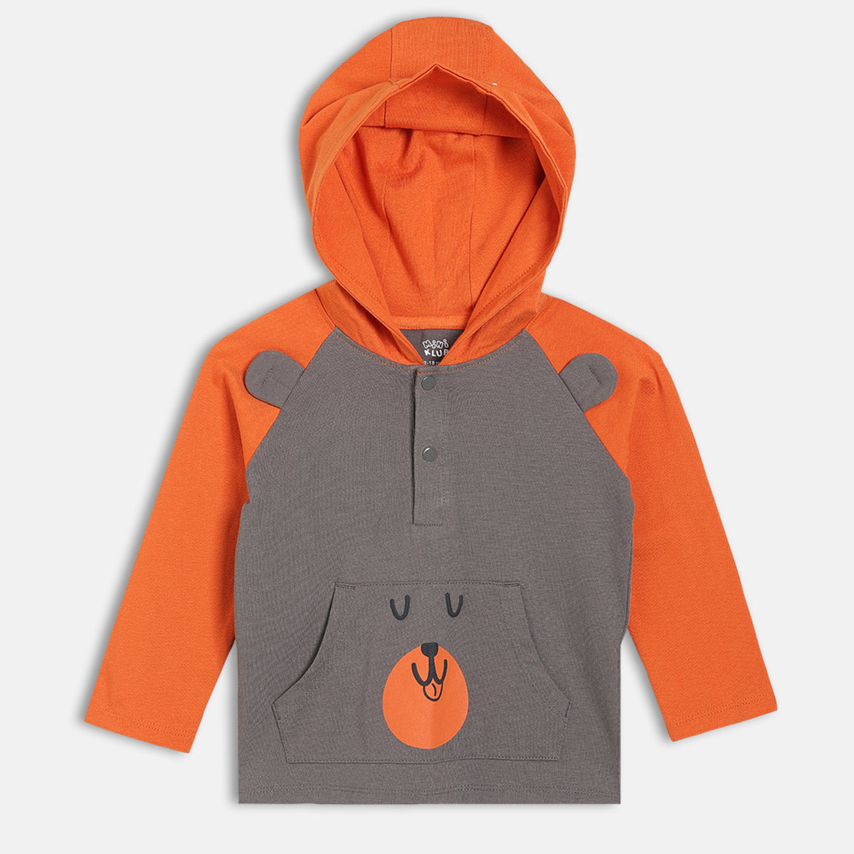 Boys Cotton Full Sleeves Cartoon Printed Tee - Grey & Orange