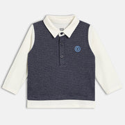 Boys Cotton Full Sleeves Solid T-shirt - White & Blue