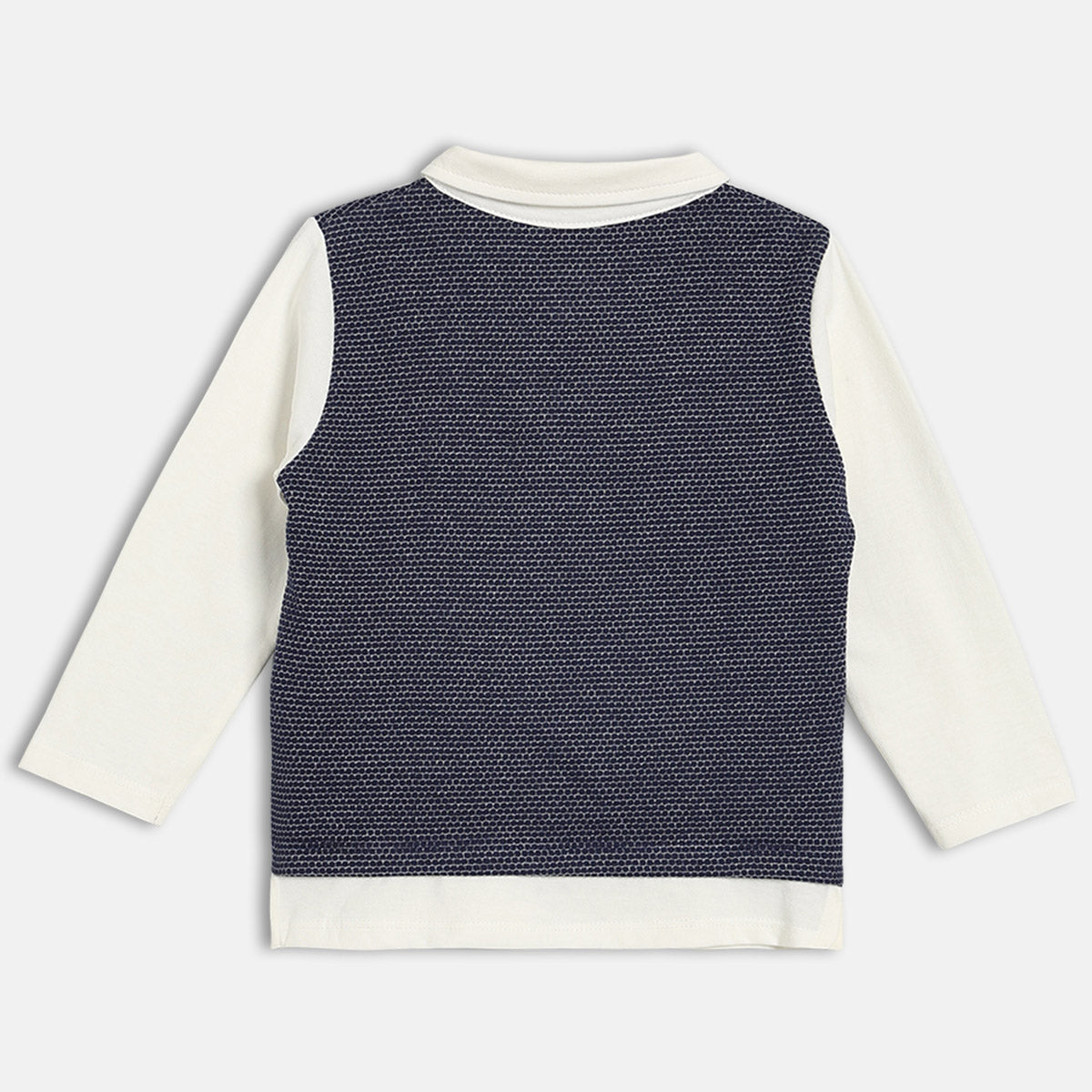 Boys Cotton Full Sleeves Solid T-shirt - White & Blue