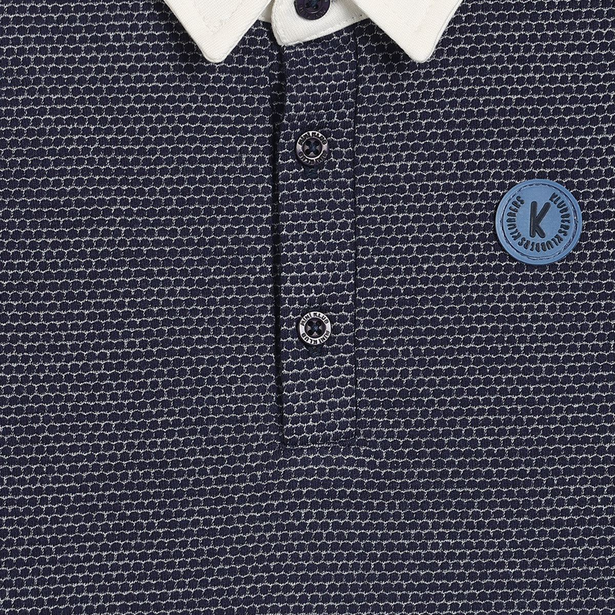 Boys Cotton Full Sleeves Solid T-shirt - White & Blue