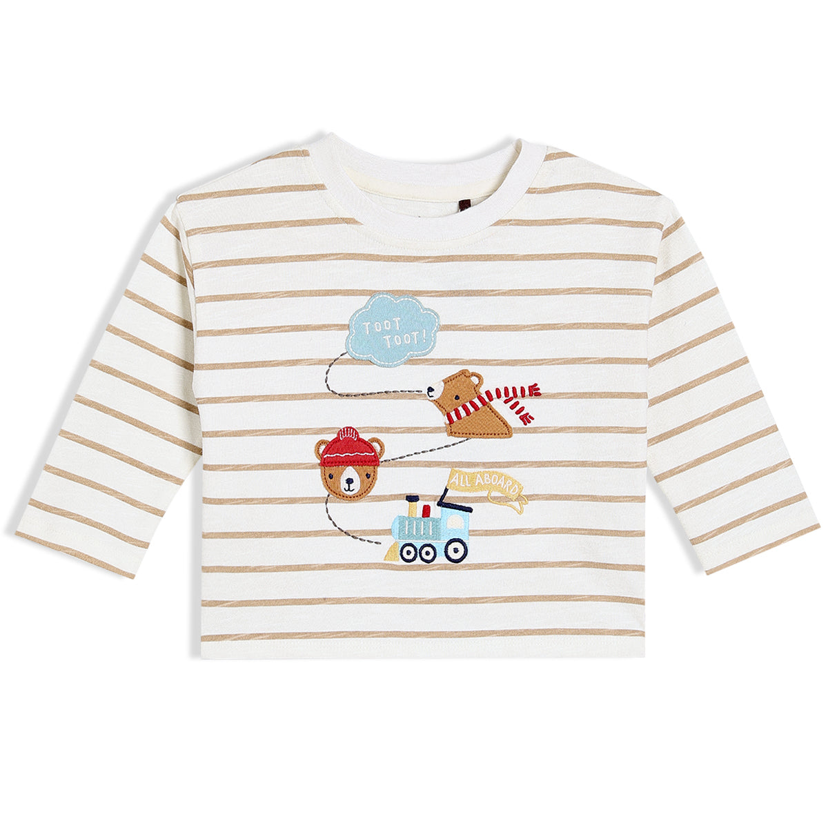 Baby Boys Striped & Teddy Embroidered T-Shirt, White