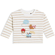 Baby Boys Striped & Teddy Embroidered T-Shirt, White
