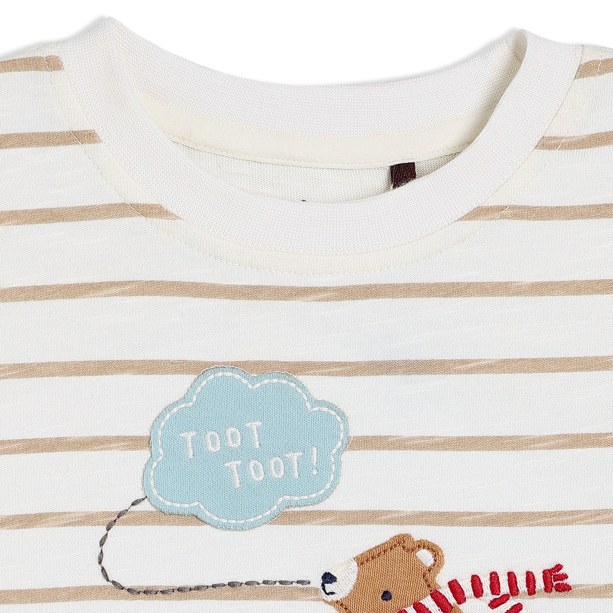 Baby Boys Striped & Teddy Embroidered T-Shirt, White