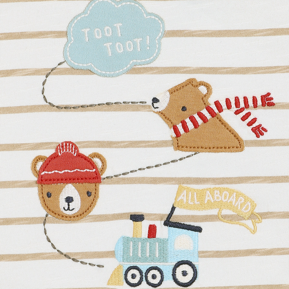 Baby Boys Striped & Teddy Embroidered T-Shirt, White
