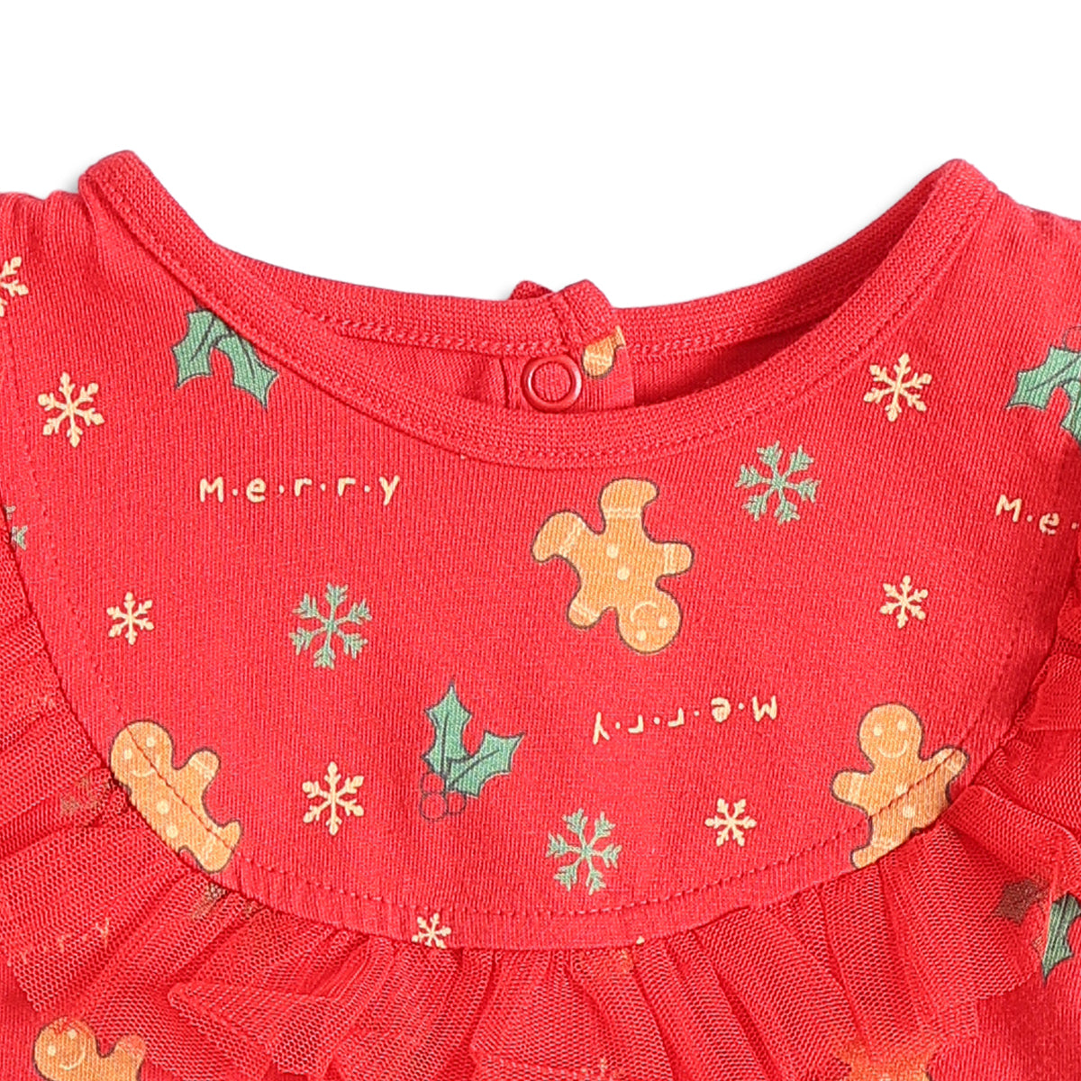 Baby Girls Red and Green Cotton Printed Full Sleeves Party Dress with Tulle Layer and Tights Set Regular Fit Winter Wear