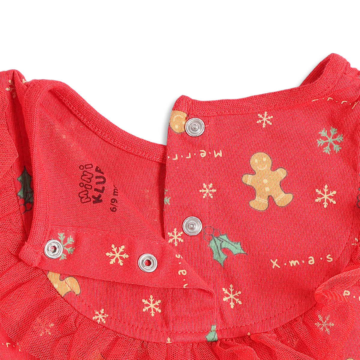 Baby Girls Red and Green Cotton Printed Full Sleeves Party Dress with Tulle Layer and Tights Set Regular Fit Winter Wear