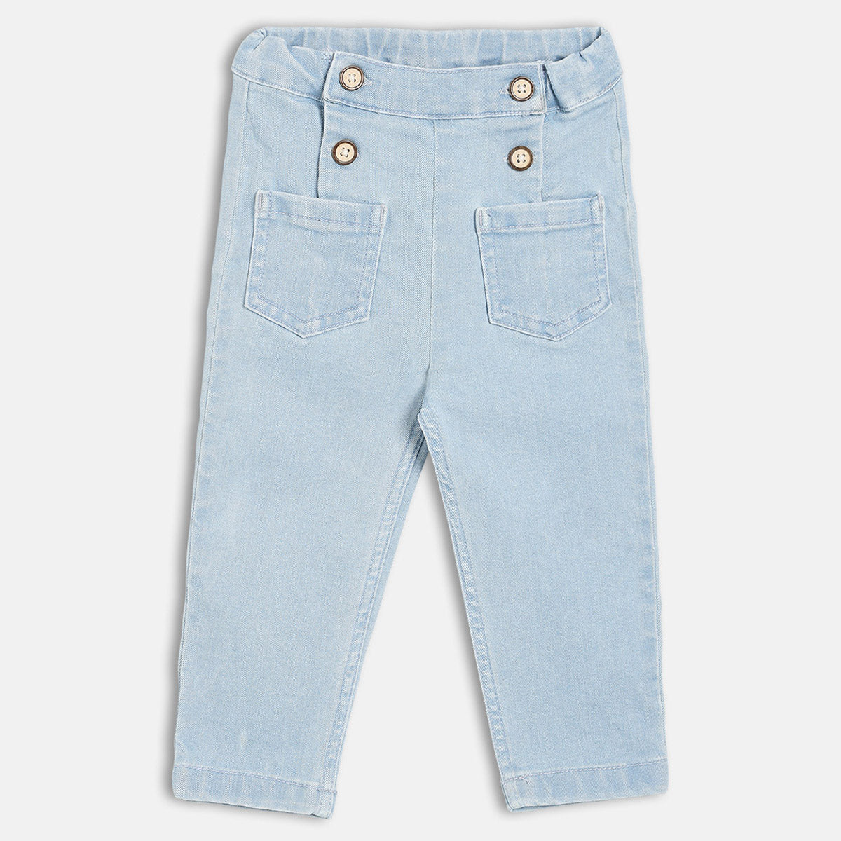 Girls Light Blue Solid Denim Pant