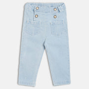 Girls Light Blue Solid Denim Pant