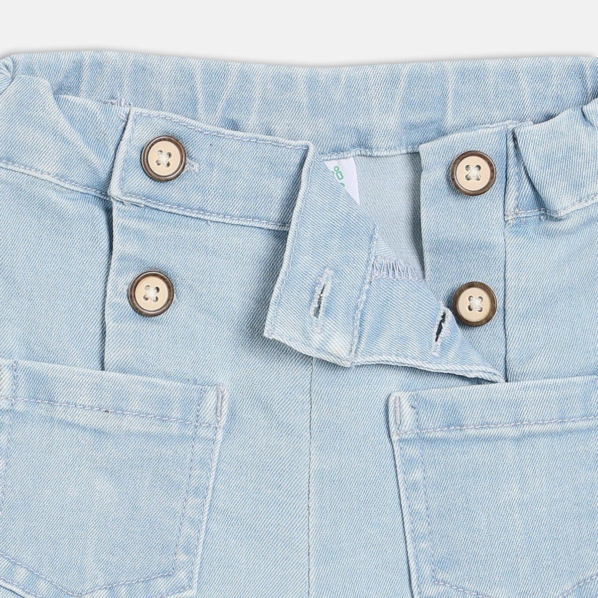 Girls Light Blue Solid Denim Pant