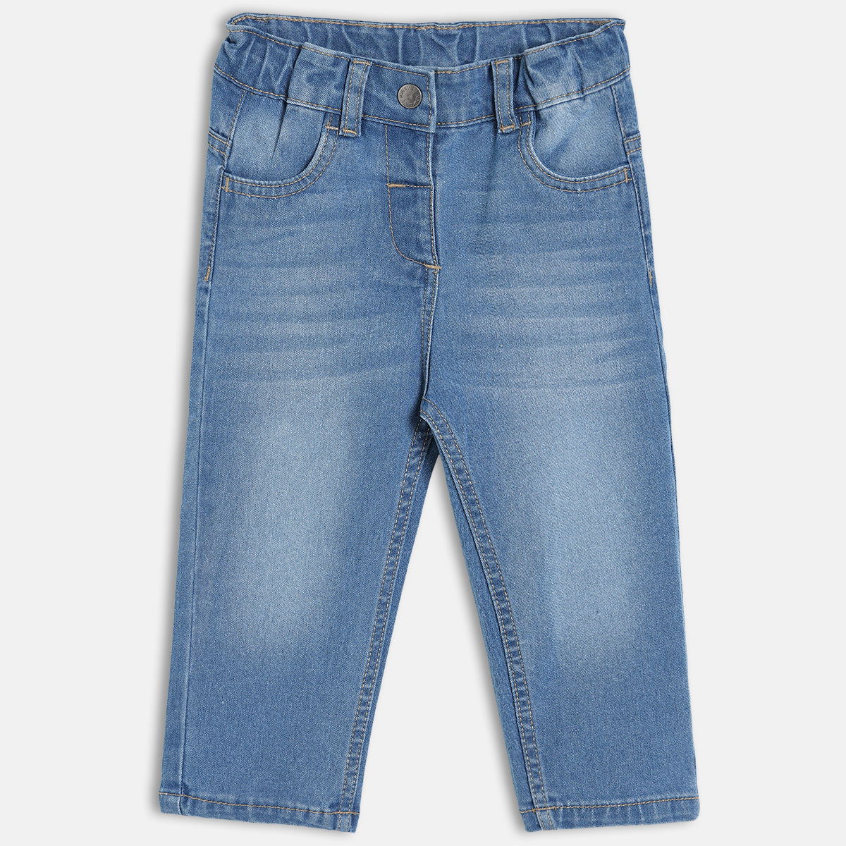 Girls Cotton Solid Denim Pant - Blue