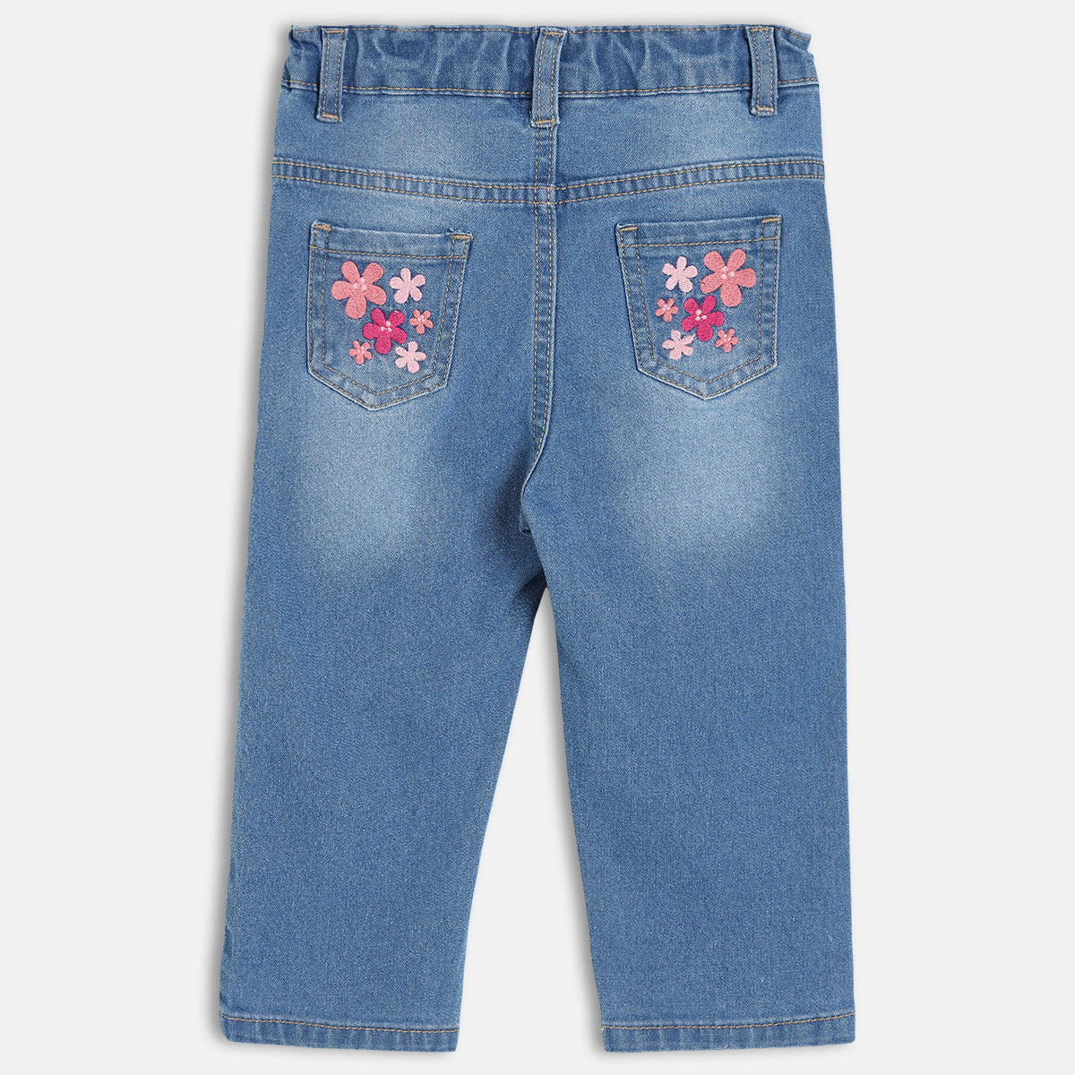 Girls Cotton Solid Denim Pant - Blue