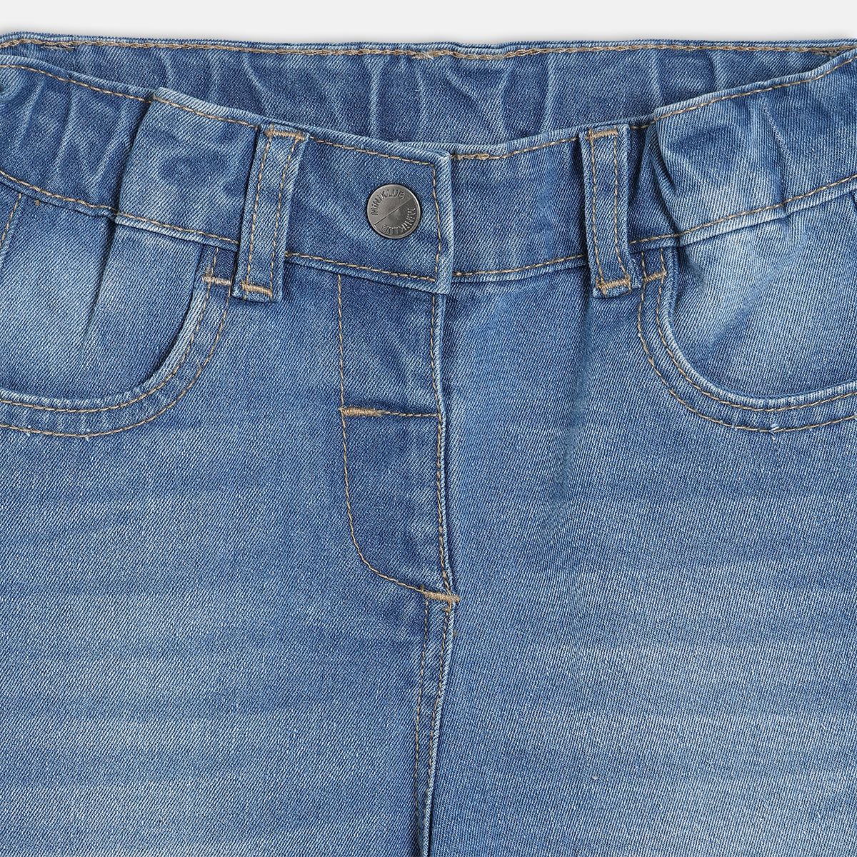 Girls Cotton Solid Denim Pant - Blue