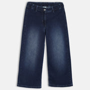 Girls Dark Blue Adjustable Waistband Full Length Denim Pant