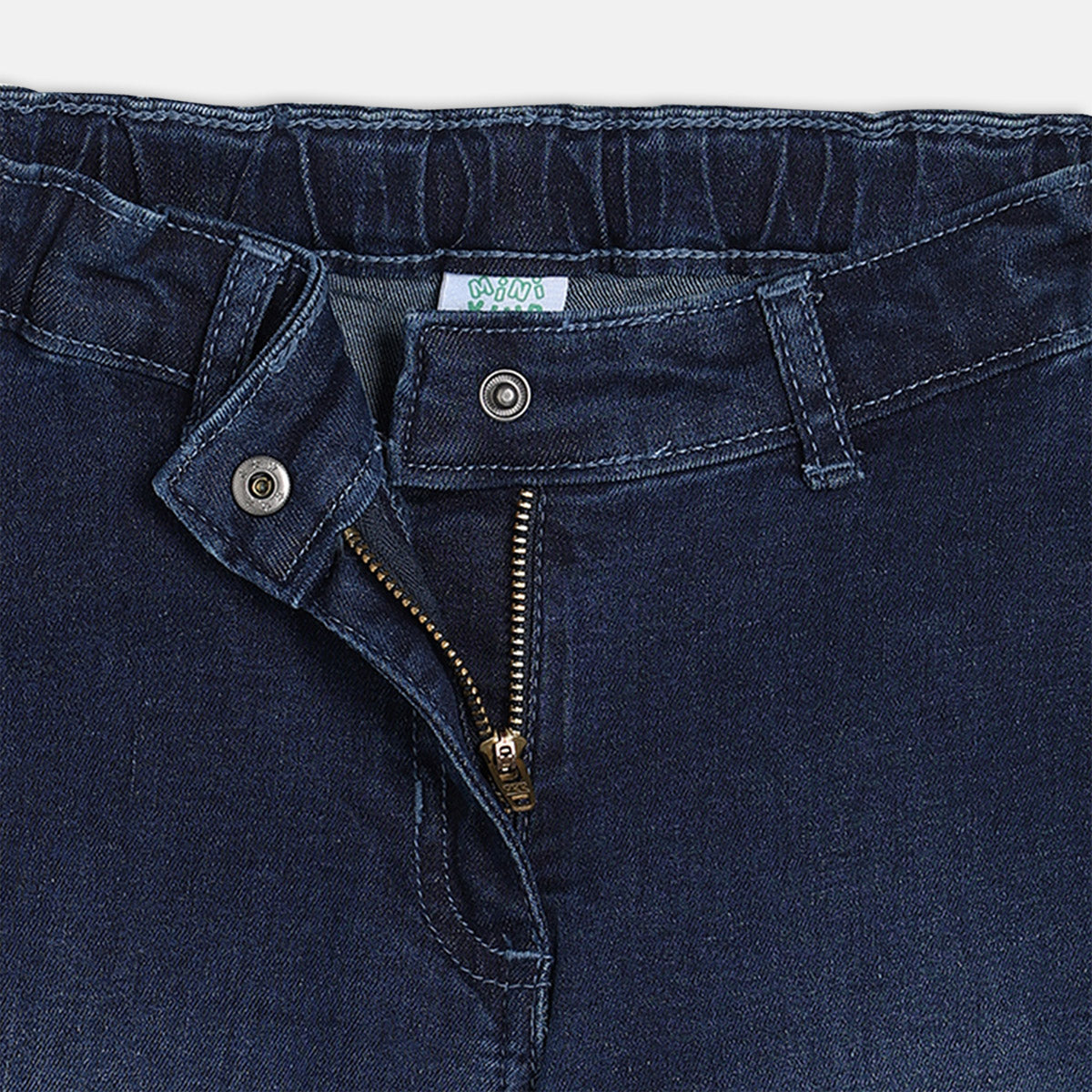 Girls Dark Blue Adjustable Waistband Full Length Denim Pant