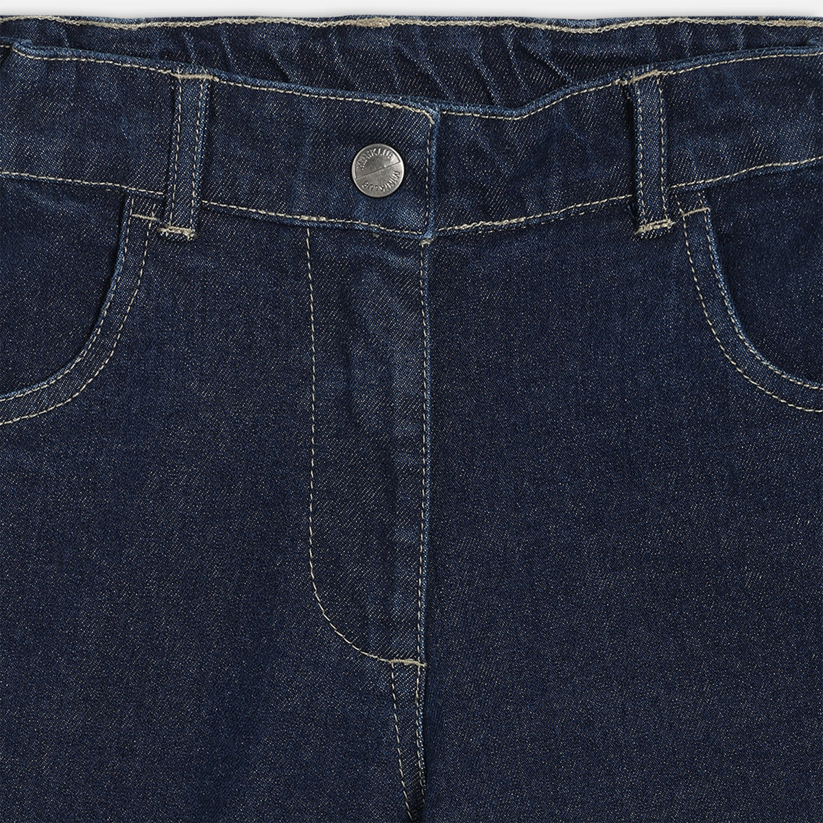 Girls Cotton Solid Denim Pant - Dark Blue