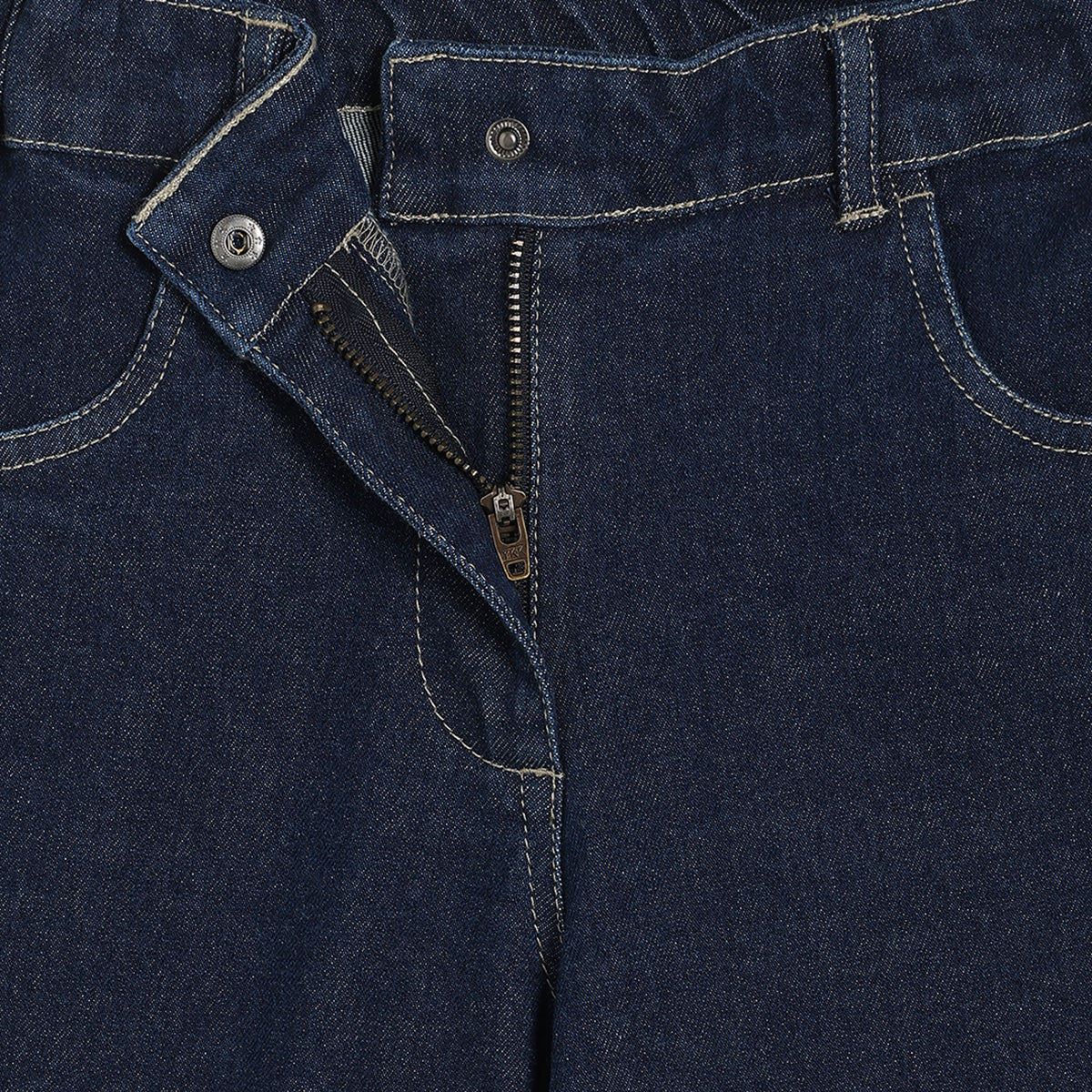 Girls Cotton Solid Denim Pant - Dark Blue