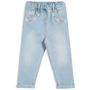 Girls Blue Adjustable Waistband Full Length Denim Pant