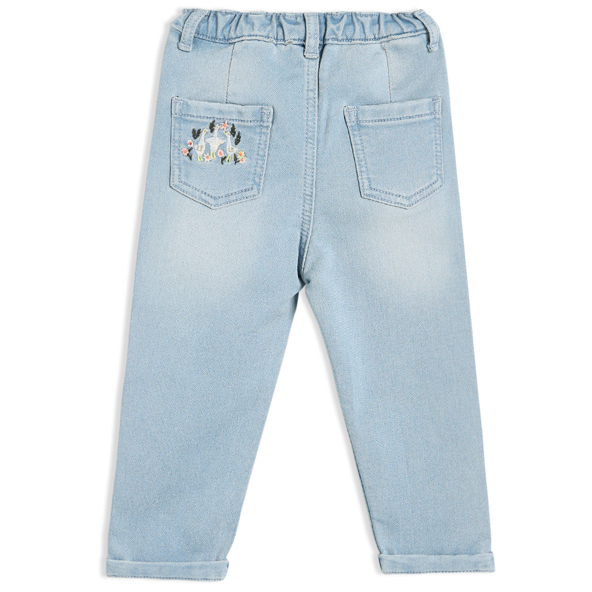 Girls Blue Adjustable Waistband Full Length Denim Pant