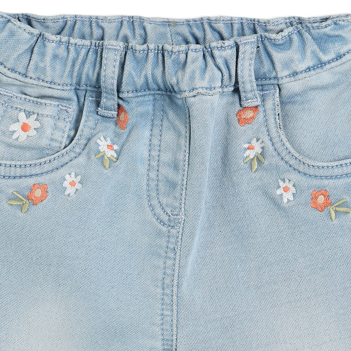 Girls Blue Adjustable Waistband Full Length Denim Pant