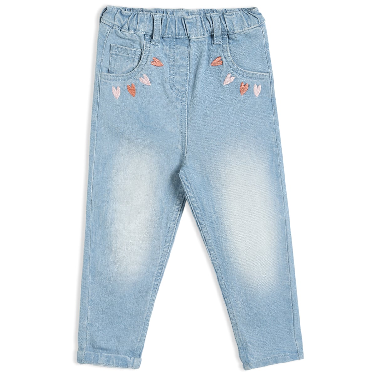 Baby Girls T-Shirt, Denim Pant & Shoes Everyday Outfit Bundle - White, Blue & Coral
