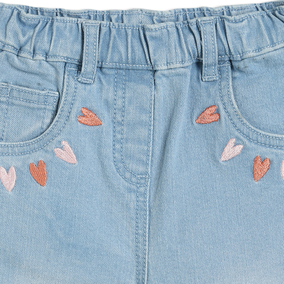Girls Blue Elasticated Full Length Denim Pant
