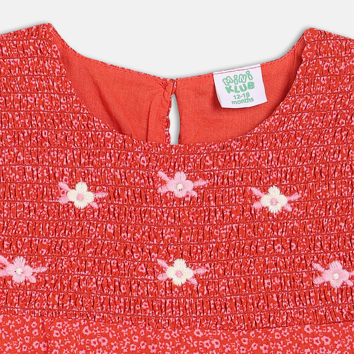 Girls Red Round Neck Floral Printed Dress