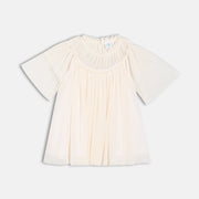 Girls White Round Neck Floral Printed Dress
