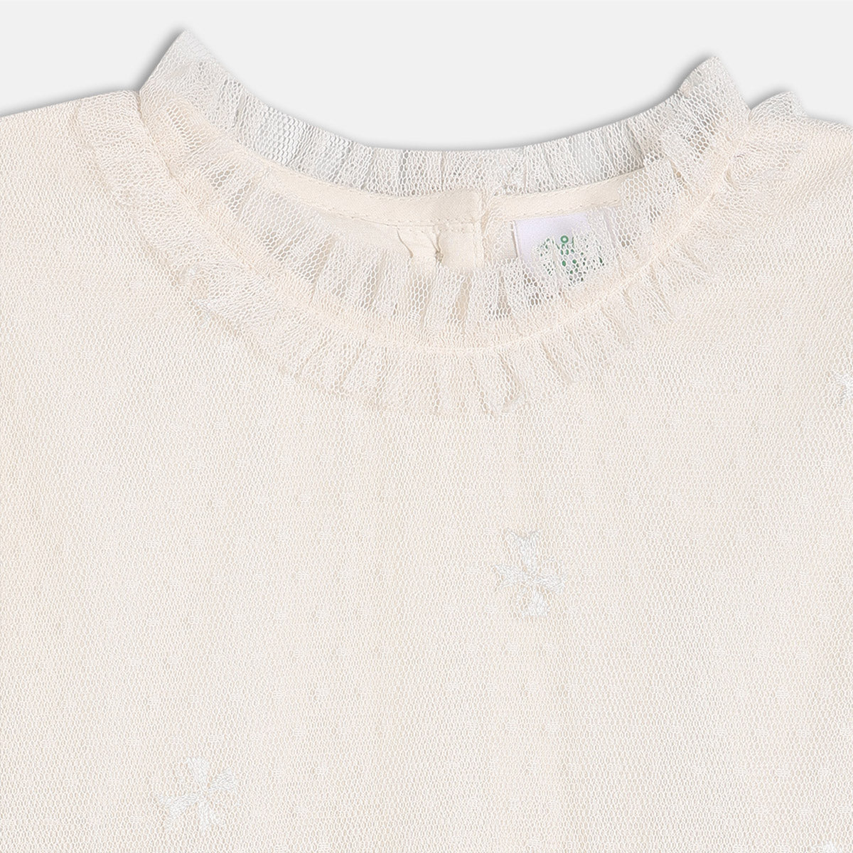 Girls Cotton Half Sleeves Floral Embroidered Dress - White