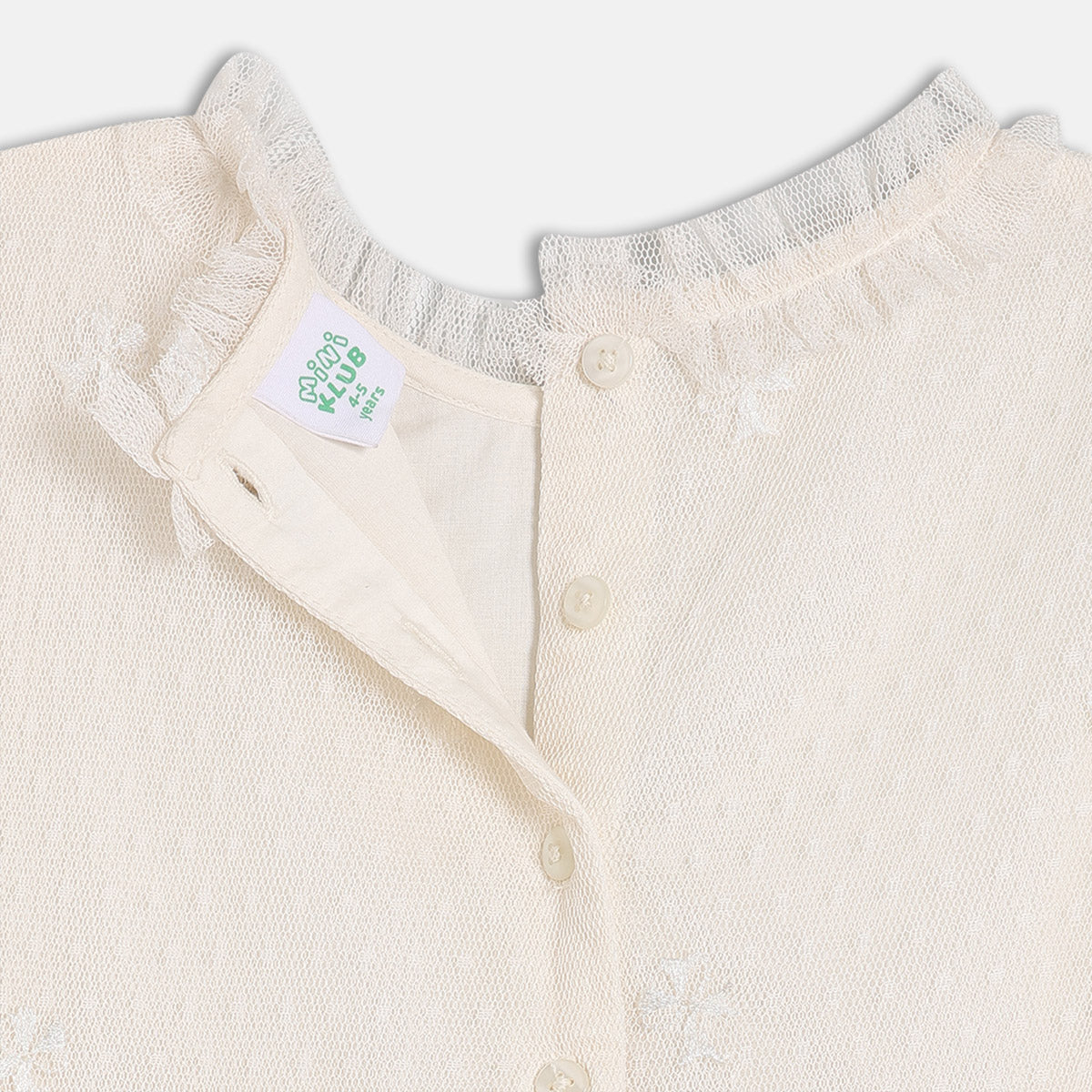 Girls Cotton Half Sleeves Floral Embroidered Dress - White