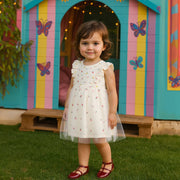 White Baby Girls Round Neck Cap Sleeve Dress
