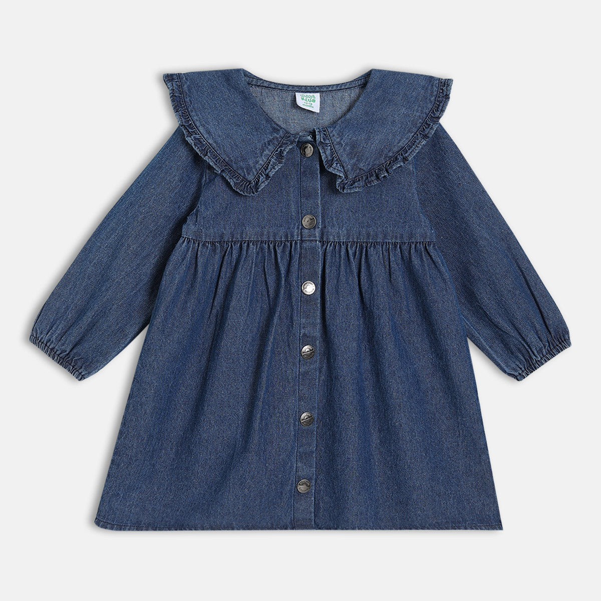 Girls Denim Collar Knee Length Dress