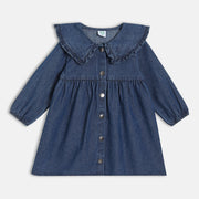 Girls Denim Collar Knee Length Dress