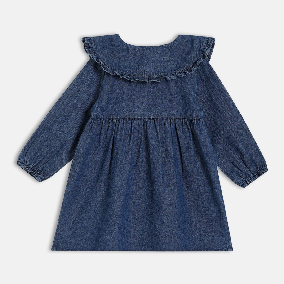 Girls Denim Collar Knee Length Dress