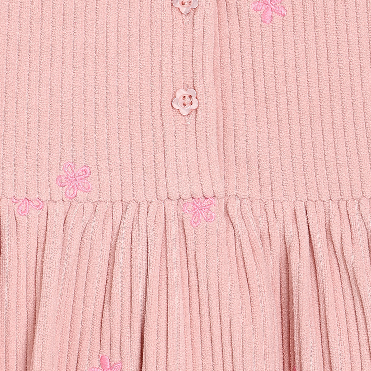 Girls Pink Round Neck Floral Printed Dress